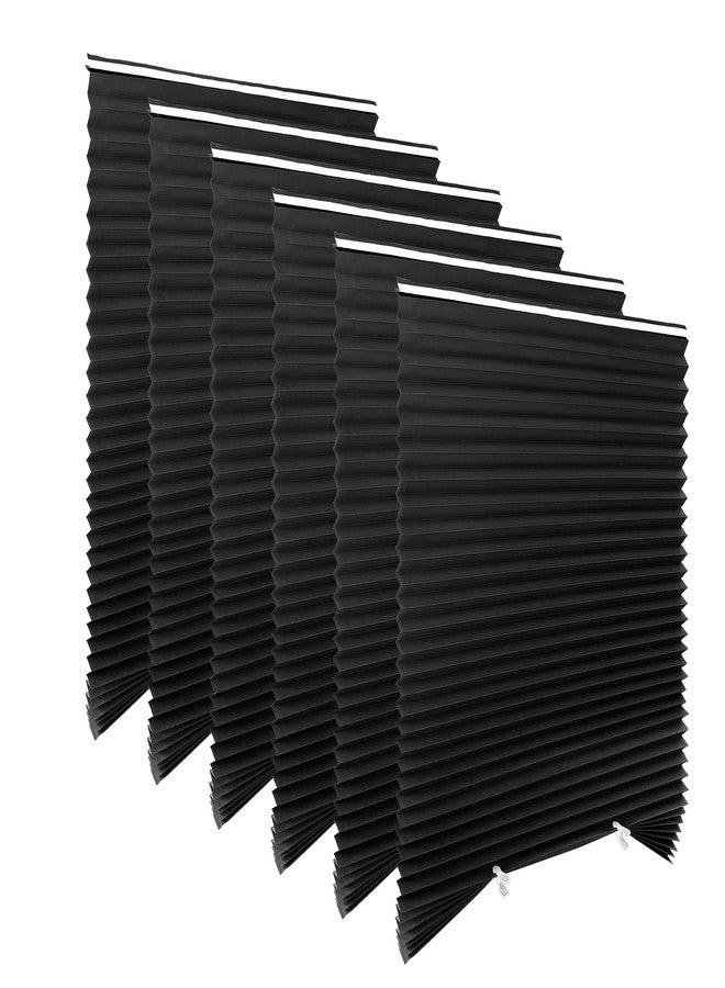 Blinhdome Blackout Paper Window Blinds 36" x 72" - 6 Pack Temporary Cordless Stick On Self-Adhesive No Drill Shades, Darkening Pleated Cover for Bedroom, Kitchen, Patio Door (Black, 100% Paper Material) - Image 1